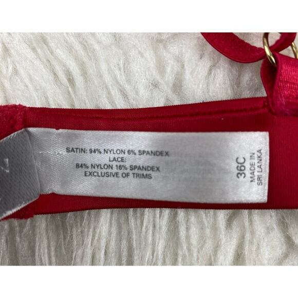 Victoria's Secret Women's 36C Red Satin Sheer Lace Rhinestone Triangle Bralette - Picture 4 of 6